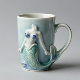 an amazing ceramic realistic arial mermaid sculpture mug, creative, beautiful, award winning design, functional, colorful, 8 k, unreal engine, octane render