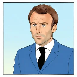 emmanuel macron depicted by herge, belgian comic strip, tintin