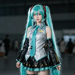 photo of Hatsune Miku cosplay, high detailed