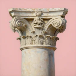 achingly beautiful painting of intricate ancient roman corinthian capital on sherbet background by rene magritte, monet, and turner. giovanni battista piranesi.