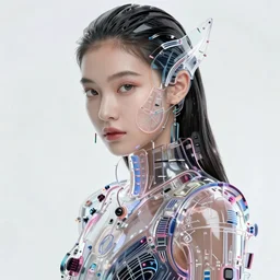 korean women's fashion model, intricate acrylic cyberpunk vaporwave portrait by tim doyle