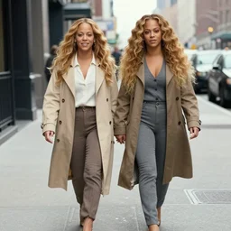 1920s photo of Mariah Carey and Beyonce walking down 5th Avenue