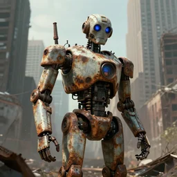 portrait of a rusty old robot Overgrown New York City, post apocalyptic, abandoned, digital art, 4k, high quality render, unreal engine, trending on artstation, syd mead, craig mullins,