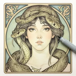an art nouveau copic maker portrait of an snake by john berkey by stanley artgerm lau, greg rutkowski, thomas kinkade, alphonse mucha, loish, norman rockwell
