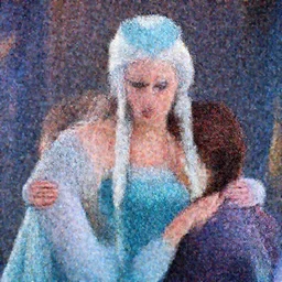 photograph of a real-life beautiful ice queen in ornate dress comforting a woman. 8k