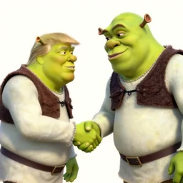 donald trump shaking hands with shrek