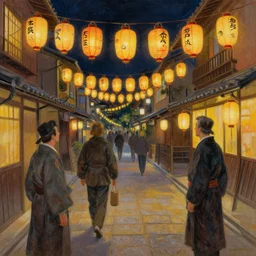 a beautiful painting of the lantern festival in old kyoto, by james gurney, donato giancola, and john williams waterhouse
