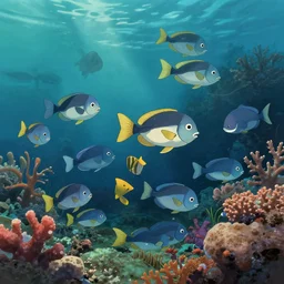 A school of fish swimming in a coral reef, digital art, trending on artstation, by studio Ghibli