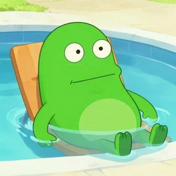 Pickle rick relaxing in the pool