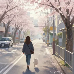 i walked through streets around jr tachikawa and tama monorail stations, volumetric lighting, spring early morning, dew, nice weather, realistic illustration, perfectly shaded, soft painting, art by krenz cushart and wenjun lin