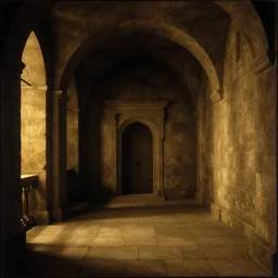 Empty Castle Dungeon.Empty Prison Cell.Luminous.Dramatic.Renaissance Painting