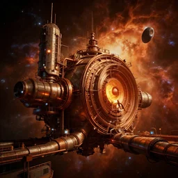 warm colors, high contrast dark hyperreal deep space dock mining platform with massive piping inspired by nuclear reactor core, submarine, star citizen, oblivion, the expanse, mandelbulb 3 d, high tech industrial, dramatic nebula sky, volumetric lighting