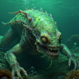 hyperrealistic close-up surrealism underwater creature monster!! highly detailed concept art eric zener elson peter cinematic hard green lighting high angle hd 8k sharp shallow depth of field, inspired by David Paul Cronenberg and Zdzisław Beksiński
