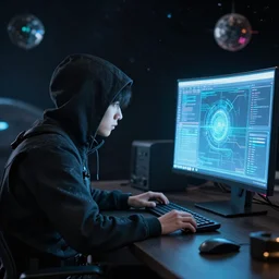 computer hacker in space