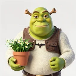 shrek holding a yard sale