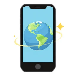 illustration of a mobile phone with a planet inside the screen