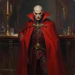painting of a wicked cool baron in a red cloak, fantasy, artstation, cgsociety, ultra high detail, stylized, centered