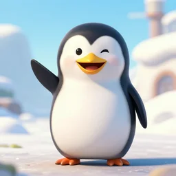 a happy animated penguin waving hello