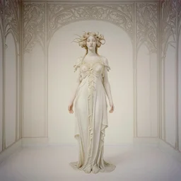 a goddess in a liminal room, film still by canova, limited color palette, very intricate, art nouveau, highly detailed, lights by hopper, soft pastel colors, minimalist