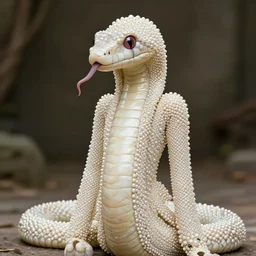 a chimera snake girl in a pearl - colored chamelion suit with a long tongue