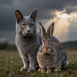 a grey bunny cat - a cat combined / merged with a rabbit