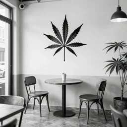 magic cannabis setting in a minimalist cafe ink colors two tone