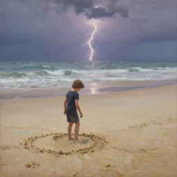 a full shot of a little man made of sand, standing on a beach, slowly eroding due to wind, early morning lightning, oil on canvas, artstation, by j. c. leyendecker and edmund blair leighton and charlie bowater, octane, very aesthetic!!!!!!!!!!!!!!!