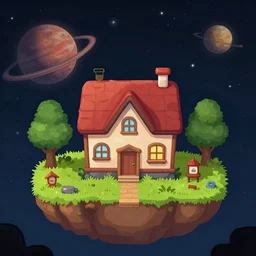 front view of a house that is part of a small colony on a strange planet, from a space themed Serria point and click 2D graphic adventure game, high quality graphics