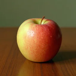 An apple on a table. By Norman Rockwell