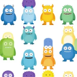 a seamless pattern of 8 bit monsters in the style of the simpsons