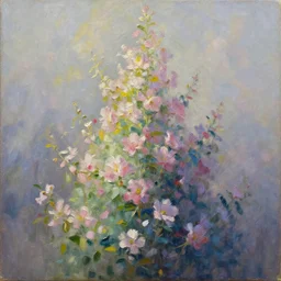 The flower tower, oil painting, award-winning, highly detailed palette knife oil painting, thick impasto, painterly, autochrome, pinhole, realistic lighting, chiaroscuro, very ethereal