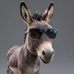 3D render of a donkey wearing cool sunglasses, amazing detail