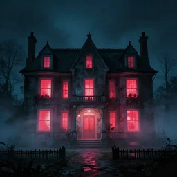photograph of a utopian manor by ren hang art, scary, neon lights, 1 9 1 6, fog, atmospheric