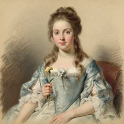 a neoclassical portrait of a beautiful teenaged french princess with a flower in her hand sitting painted in 1 7 7 2 by joseph ducreux, pastel on parchment, 1 7 7 0 s, highly detailed, beautiful face, symmetry