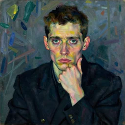 portrait of a handsome non binary criminal lost in thought, by egon schiele, intense desire, high quality, high detail