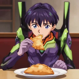 Sinji from evangelion eating empanadas, frame still
