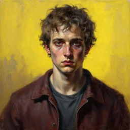 realistic portrait painting of young man in silent hill and become mad, made by michaelangelo, physical painting, sharp focus, digital art, bright colors, fine art, trending on artstation, unreal engine.