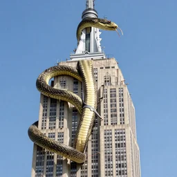 giant snake climbing Empire State Building