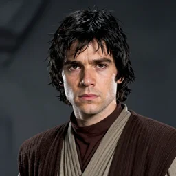 star wars portrait of a man by greg rutkowski, young jedi knight, slavic features, messy black hair, he is about 3 0 years old, wearing jedi robes, arstation hq.