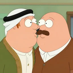 peter griffin kissing osama bin laden, detailed faces, highly detailed, family guy
