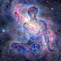 nebula in form of a man sitting, aquarelle, colorful