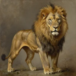 muscular lion as barbarian  ,very textured detailed oil painting by rembrandt