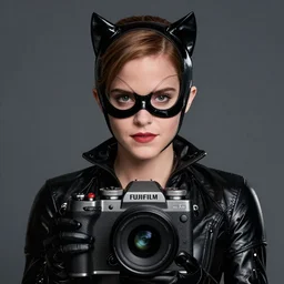 Emma Watson as Catwoman, Fujifilm X-T3, 1/1250s at f/2.8, ISO 160, 84mm, 8K, RAW, symmetrical balance, Dolby Vision, HDR, Gigapixel