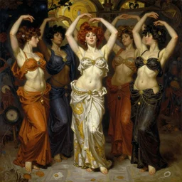hyper realistic intricate painting of bellydancers by wayne barlowe, gustav moreau, goward, gaston bussiere and roberto ferri, santiago caruso, and austin osman spare, ( ( ( ( occult art ) ) ) ) bouguereau, alphonse mucha, saturno butto