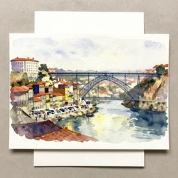 small centered on watercolor paper, paint brush strokes, abstract watercolor painting of porto, bridge, cinematic light, national romanticism by hans dahl, by jesper ejsing, by anders zorn, by greg rutkowski, by greg manchess, by tyler edlin