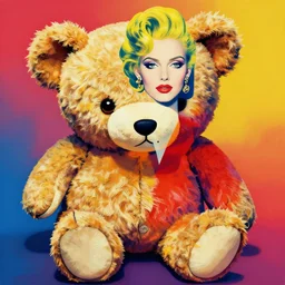 a teddy bear, fashion model, by andy warhol, bi colors, masterpiece composition, amazing graphic