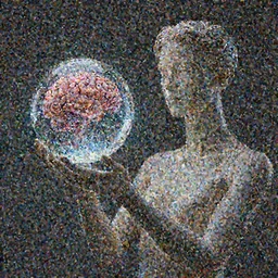 a beautiful mannequin holding a glass ball representing the universe, brain of the future, in the style of michael cheval, 4k, trending on artstation, hyper detailed, photorealistic, volumetric lighting, octane render, dramatic