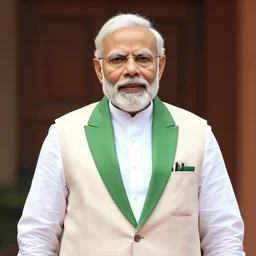 narendra modi ji dressed in a tricolor ( orange, white, green ) tuxedo, photo realistic, 8 k