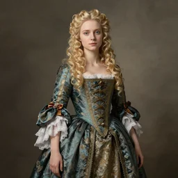 misa amane wearing baroque dress, blonde hair. by rembrandt, by konstantin razumov