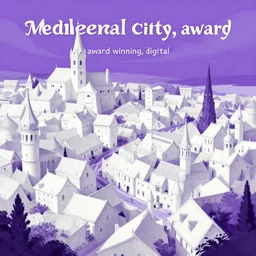 “ white and purple medieval city, award winning, digital art ”